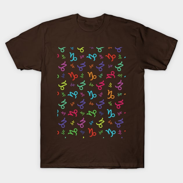 Pattern Capricorn Zodiac Sign Horoscope Astrology Symbol Brown T-Shirt by DragonXX